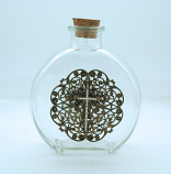 VHWB26 - Vintage Style Holy Water Bottle, Filigree Cross